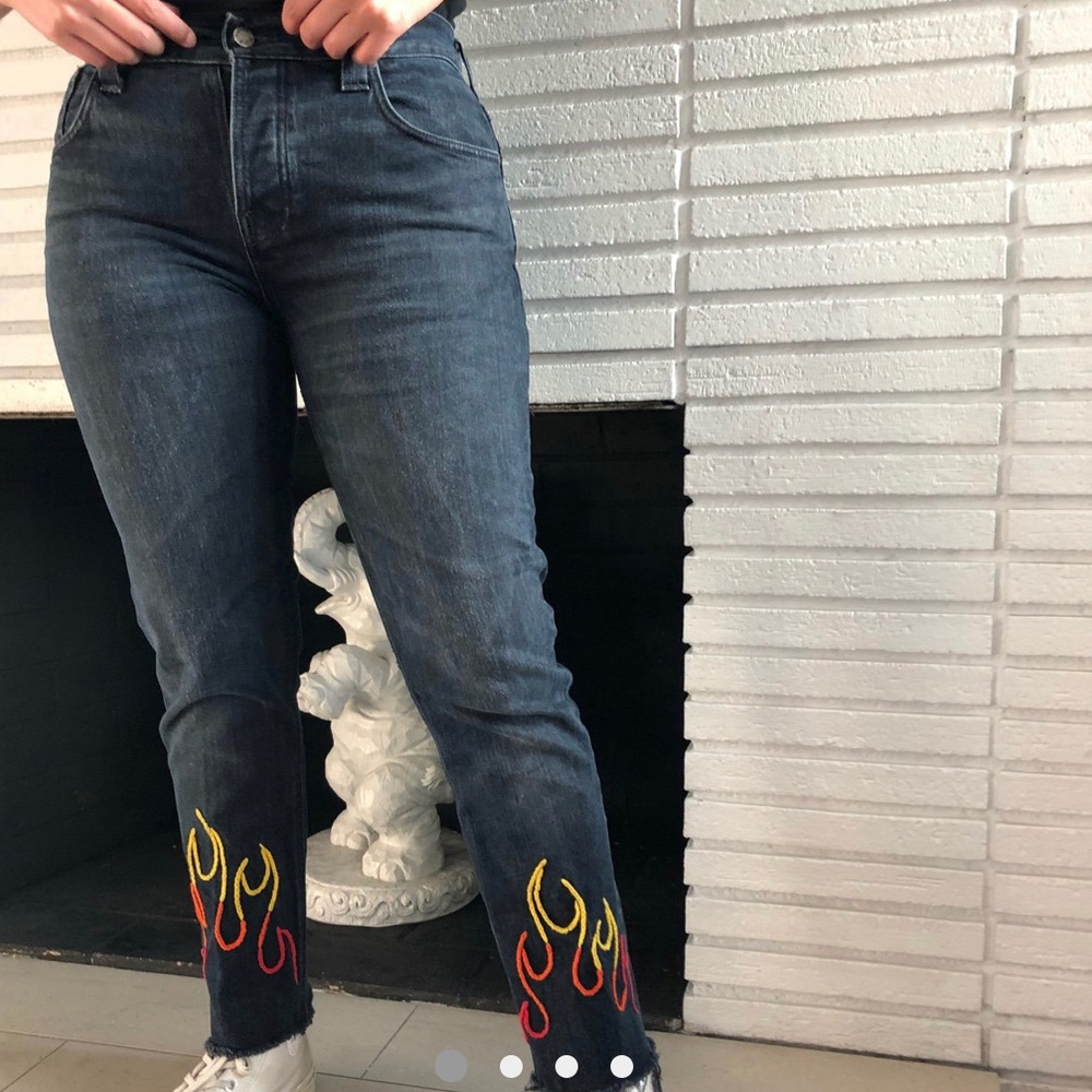 Hand embroidered flame jeans